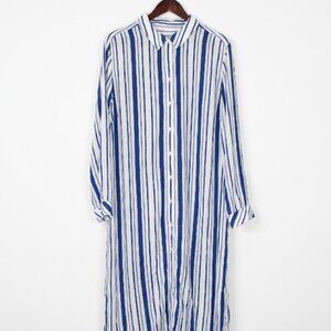 Chico's Lagenlook Blue &White Vertical Striped Long Sleeve Shirt Dress 2X /20-22